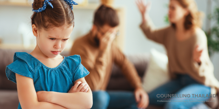 unhappy kid and arguing parents